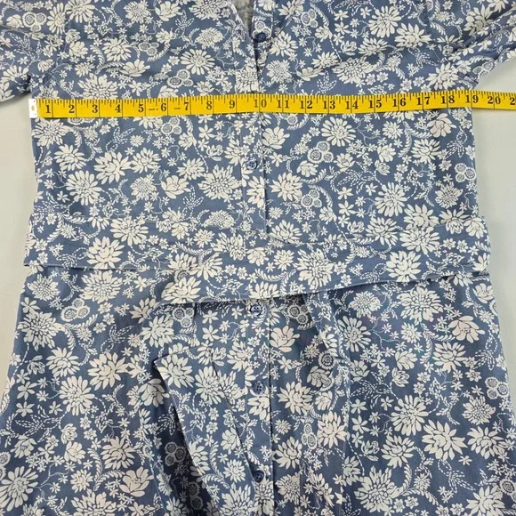 CHAPS Women's Floral Shirt Dress Button Front Ruffle Roll Tab Sleeve Blue Medium - Picture 12 of 14